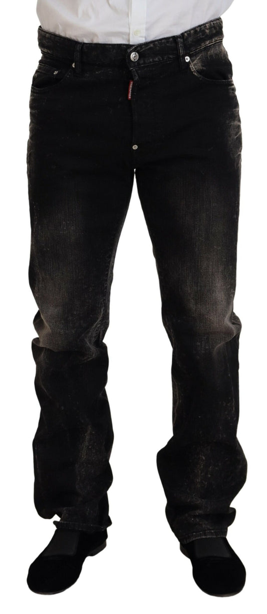  - Black Washed Cotton Straight Fit Casual Denim Jeans