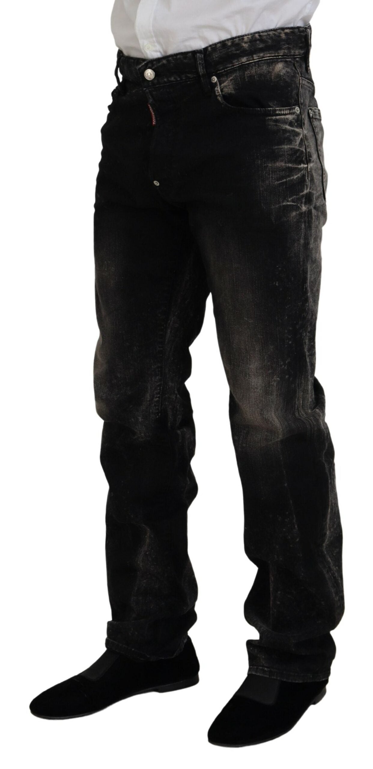  - Black Washed Cotton Straight Fit Casual Denim Jeans