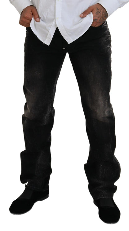  - Black Washed Cotton Straight Fit Casual Denim Jeans