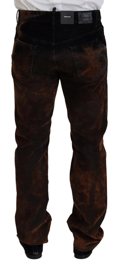  - Brown Washed Cotton Straight Fit Casual Denim Jeans