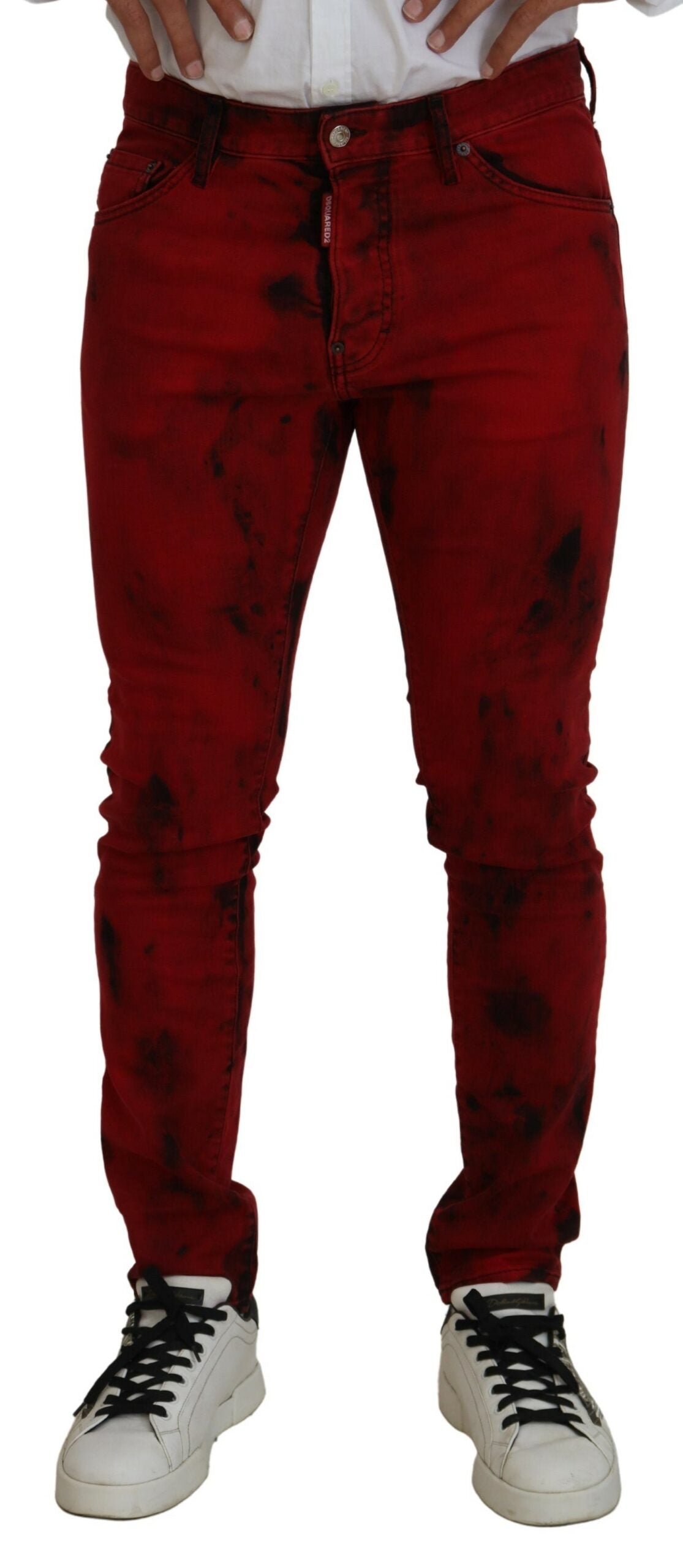  - Red Cotton Tie Dye Skinny Casual Men Denim Jeans