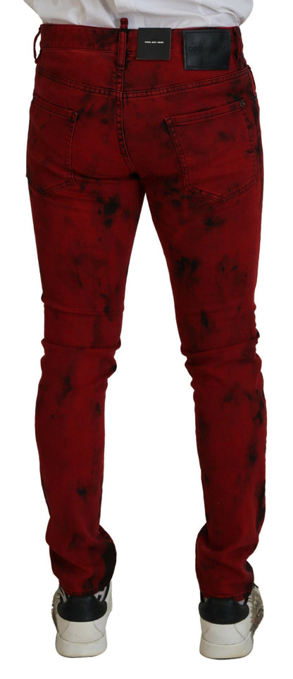  - Red Cotton Tie Dye Skinny Casual Men Denim Jeans