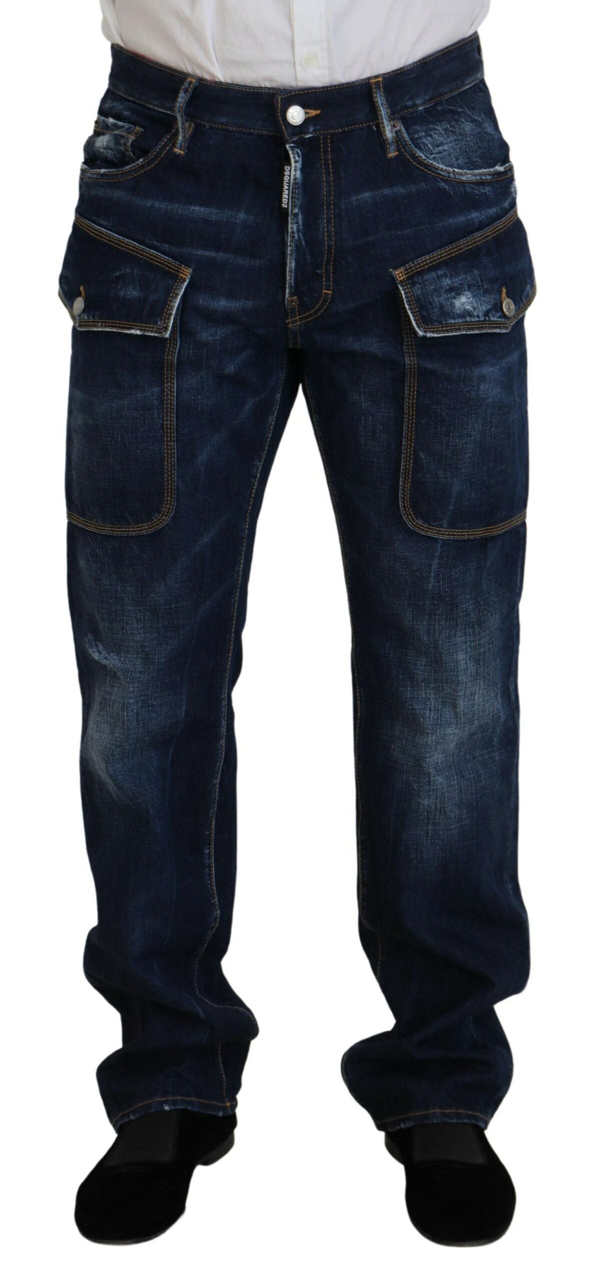  - Blue Washed Cotton Cargo Casual Men Denim Jeans