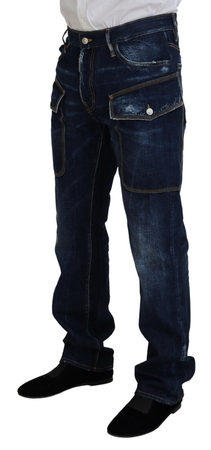  - Blue Washed Cotton Cargo Casual Men Denim Jeans