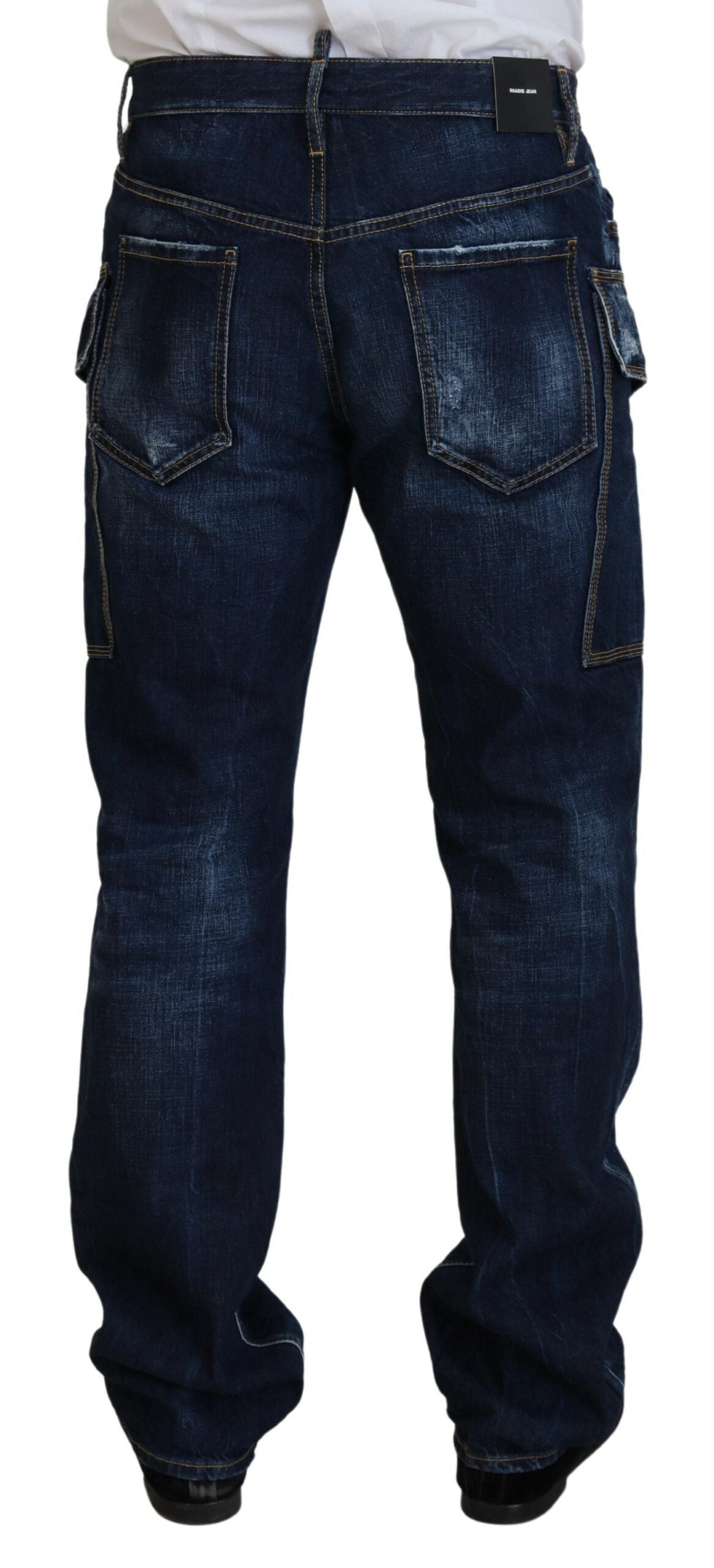  - Blue Washed Cotton Cargo Casual Men Denim Jeans