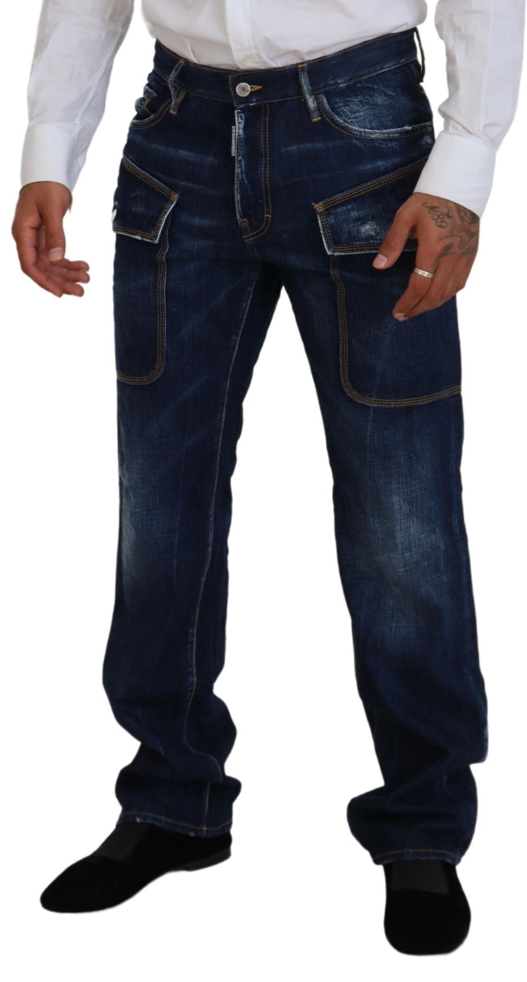  - Blue Washed Cotton Cargo Casual Men Denim Jeans