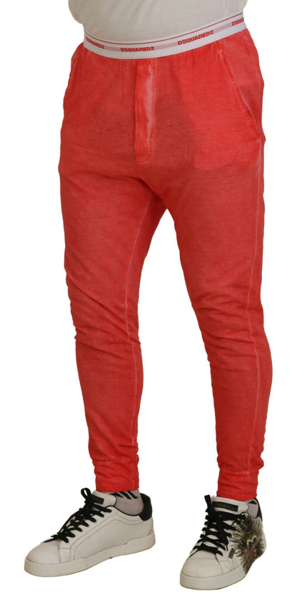  - Orange Cotton Elastic Waist Logo Men Pants