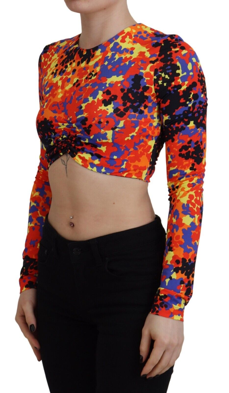  - Multicolor Cami Long Sleeves Cropped Blouse Top