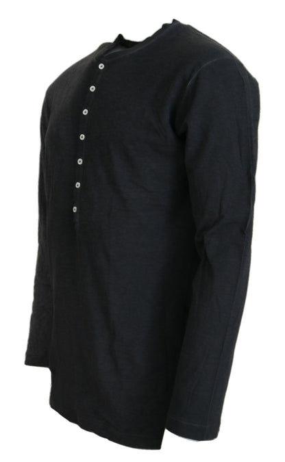  - Black Cotton Linen Long Sleeves Pullover Sweater