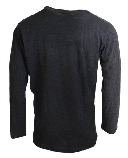  - Black Cotton Linen Long Sleeves Pullover Sweater
