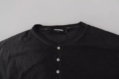  - Black Cotton Linen Long Sleeves Pullover Sweater