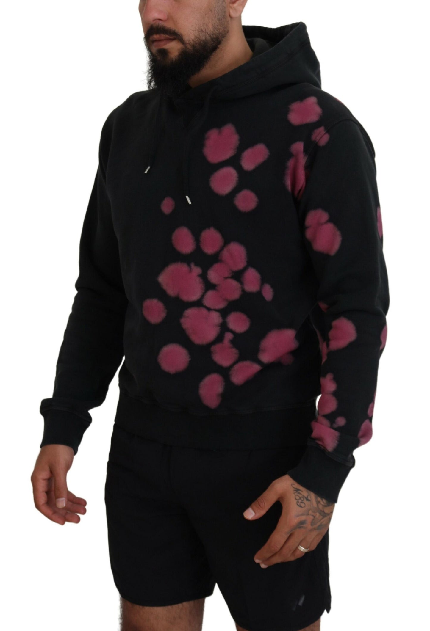  - Black Tie Dye Cotton Hooded Sweatshirt Sweater