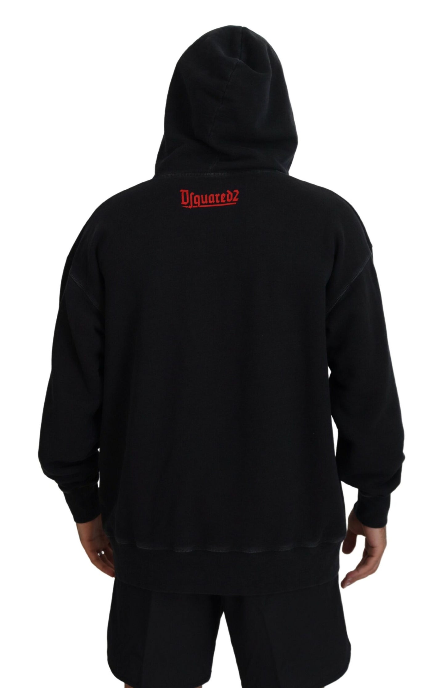  - Black Cotton Hooded Printed Men Pullover Sweater