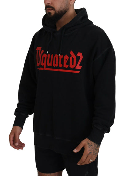  - Black Cotton Hooded Printed Men Pullover Sweater