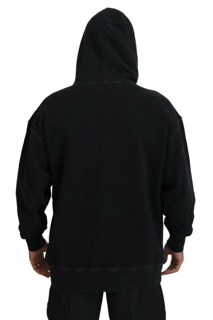  - Black Cotton Hooded Printed Men Pullover Sweater