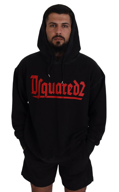  - Black Cotton Hooded Printed Men Pullover Sweater