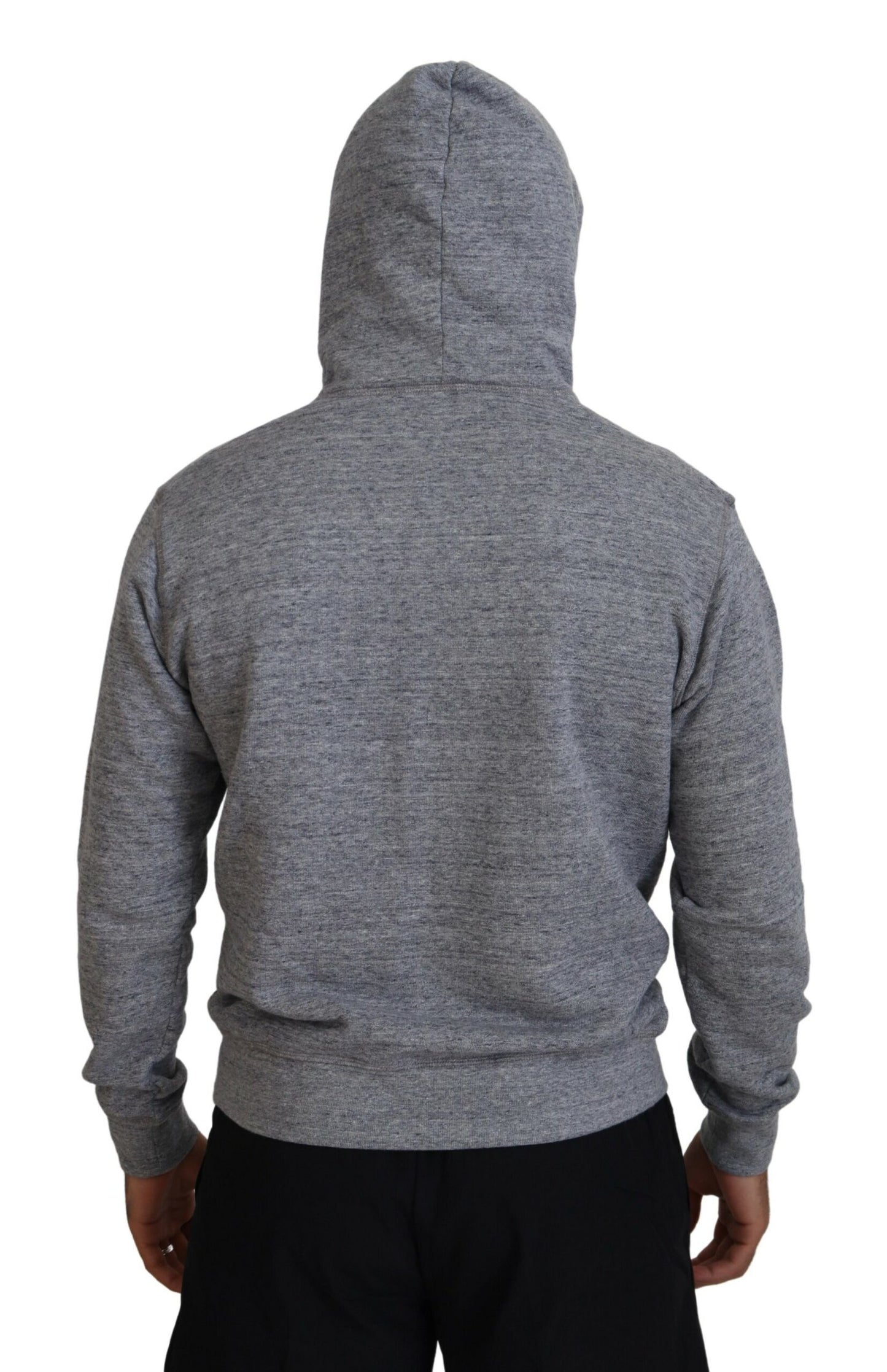  - Gray Cotton Hooded Logo Print Men Pullover Sweater