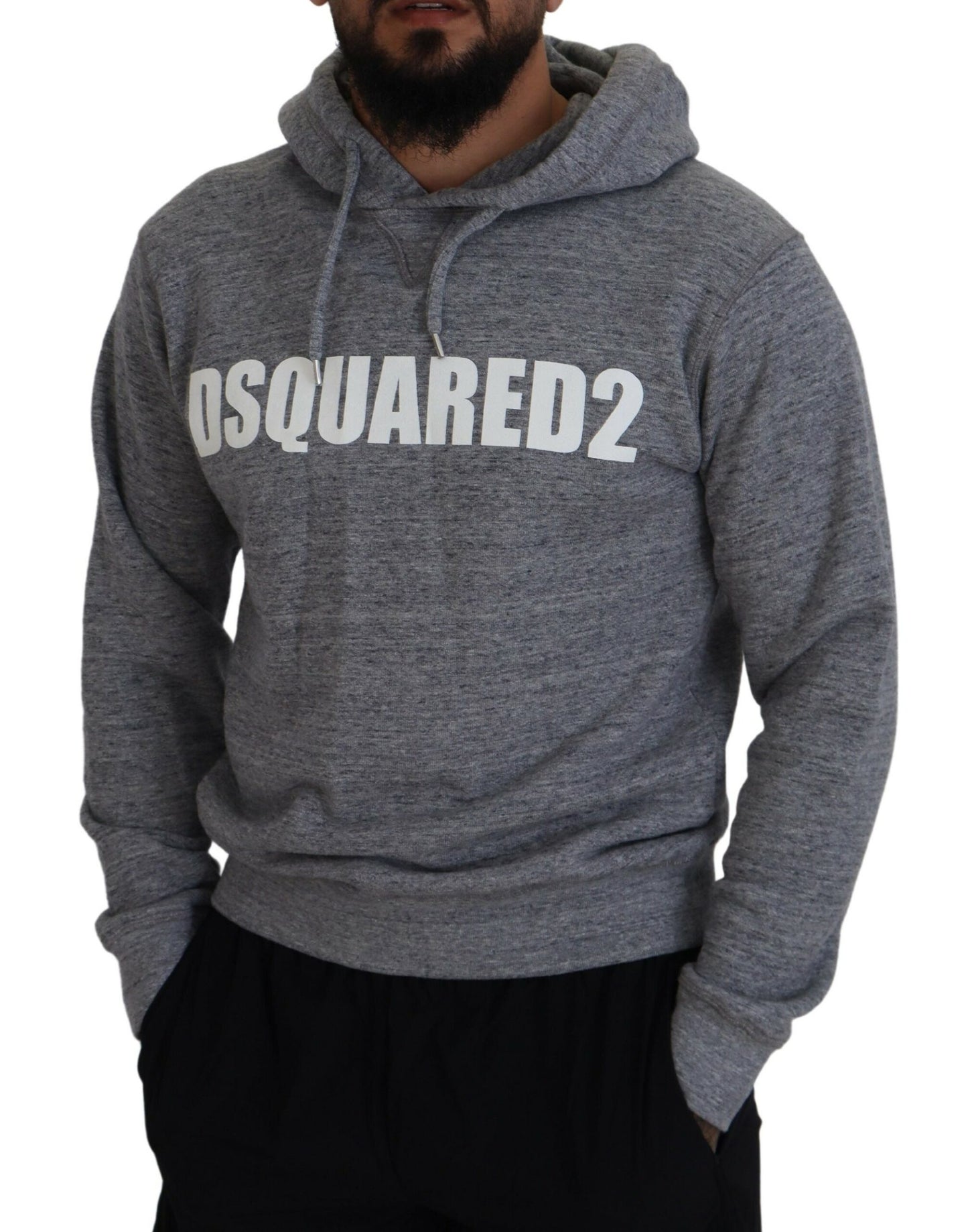  - Gray Cotton Hooded Logo Print Men Pullover Sweater