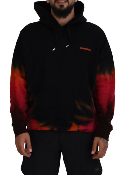  - Black Red Cotton Hooded Tie Dye Pullover Sweater