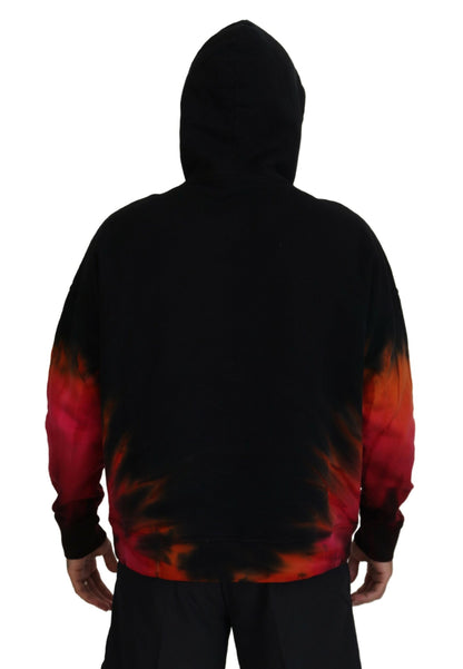  - Black Red Cotton Hooded Tie Dye Pullover Sweater