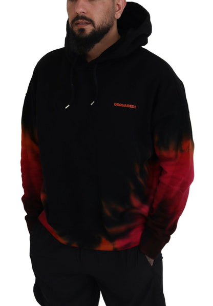  - Black Red Cotton Hooded Tie Dye Pullover Sweater