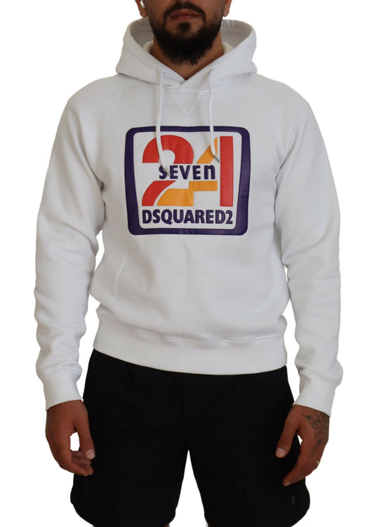  - White Cotton Hooded Printed Men Pullover Sweater