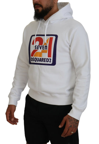  - White Cotton Hooded Printed Men Pullover Sweater