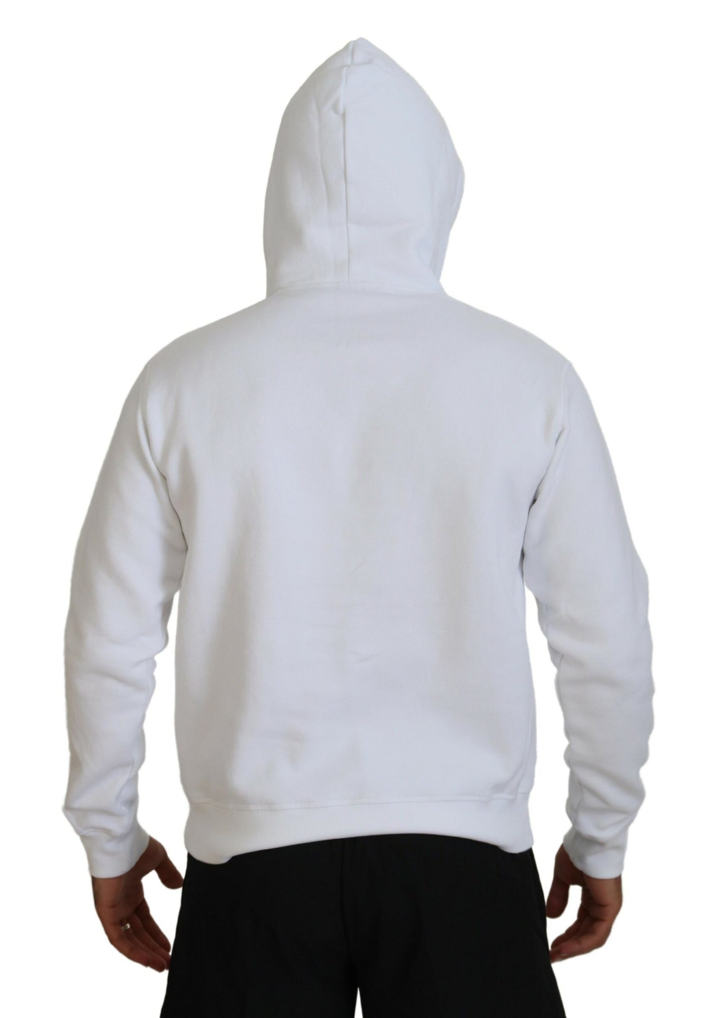  - White Cotton Hooded Printed Men Pullover Sweater