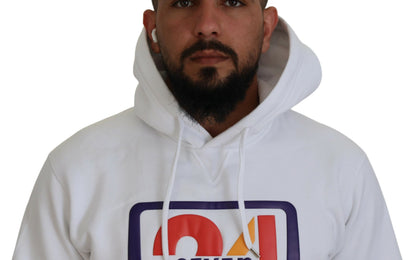  - White Cotton Hooded Printed Men Pullover Sweater