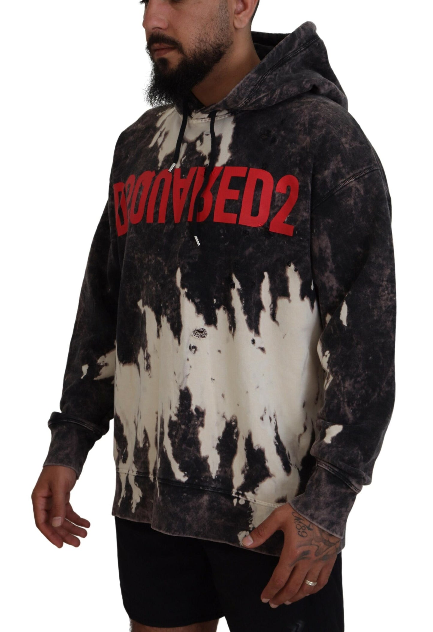  - Gray Wash Hooded Printed Men Pullover Sweater