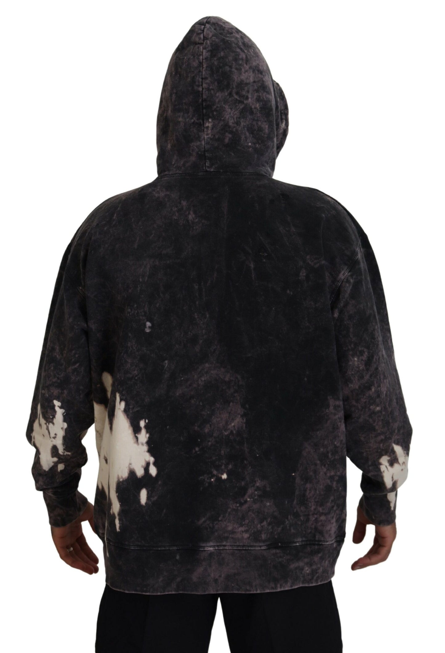  - Gray Wash Hooded Printed Men Pullover Sweater