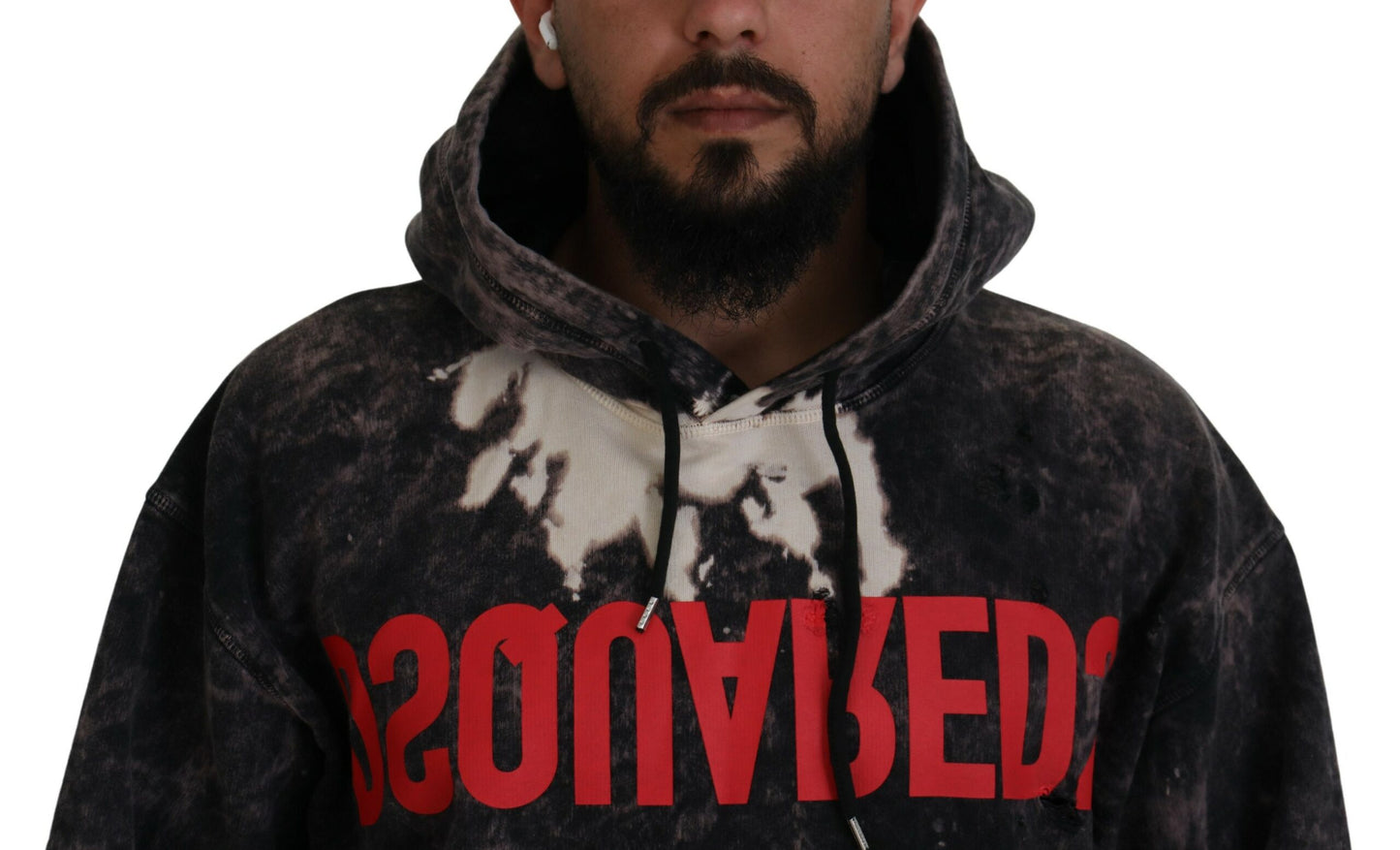  - Gray Wash Hooded Printed Men Pullover Sweater