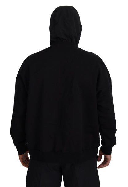  - Black Cotton Hooded Printed Pullover Sweater