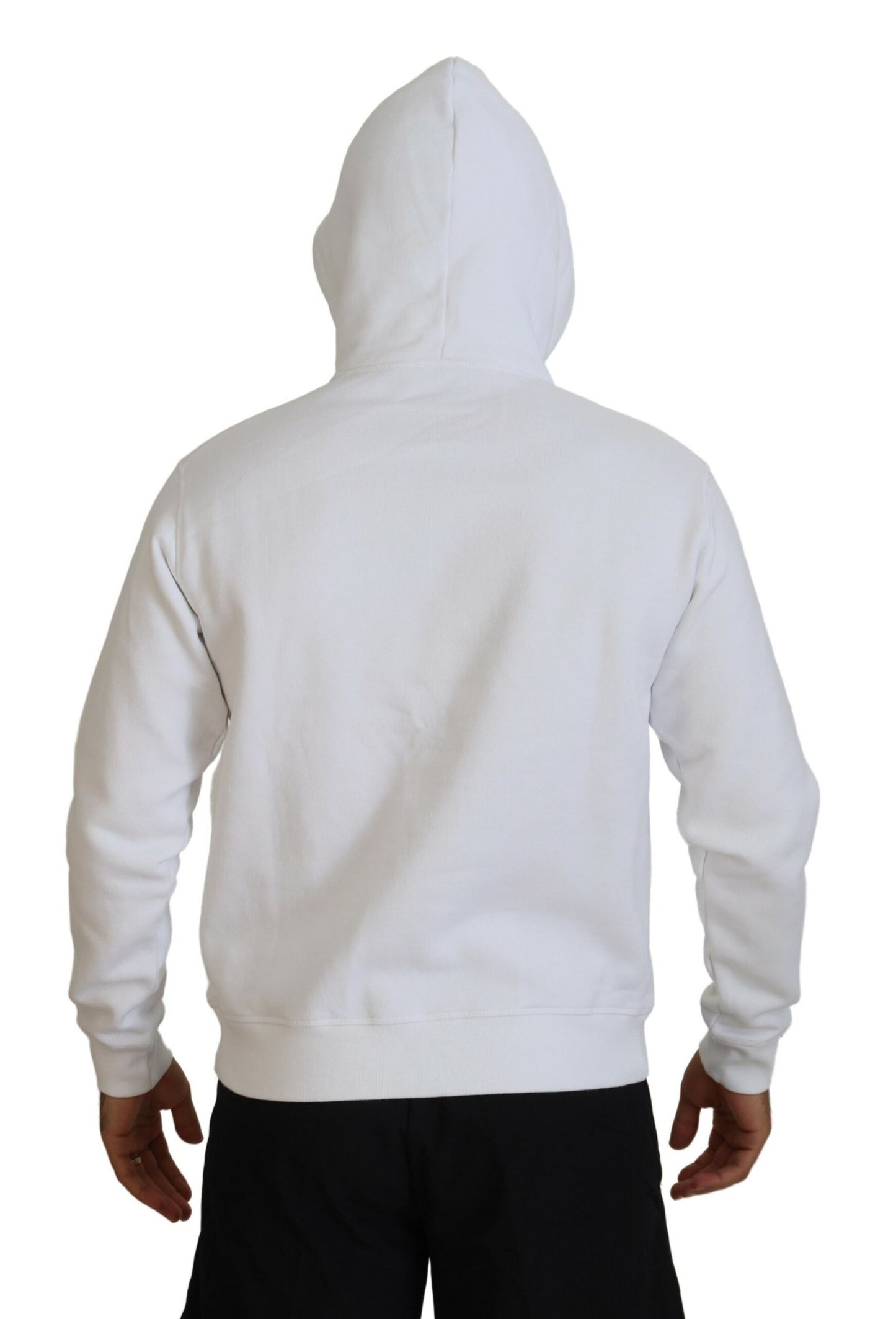  - White Cotton Hooded Printed Pullover Sweater