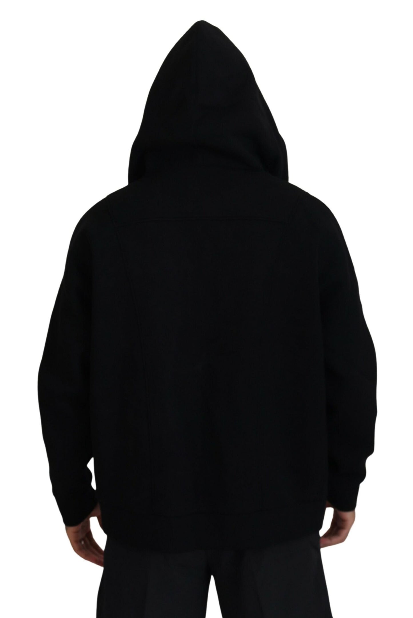  - Black Hooded Printed Sleeves Double Zip Sweater