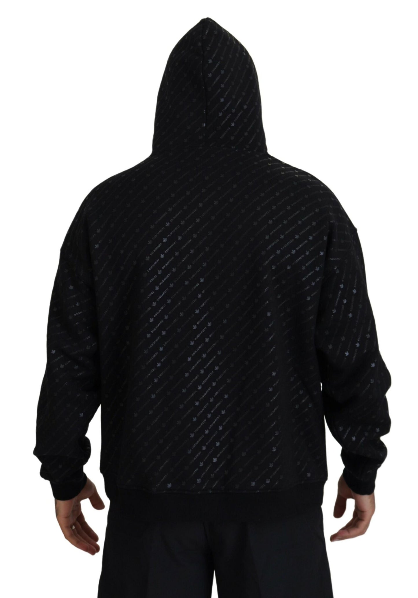  - Black Cotton Hooded Printed Men Pullover Sweater