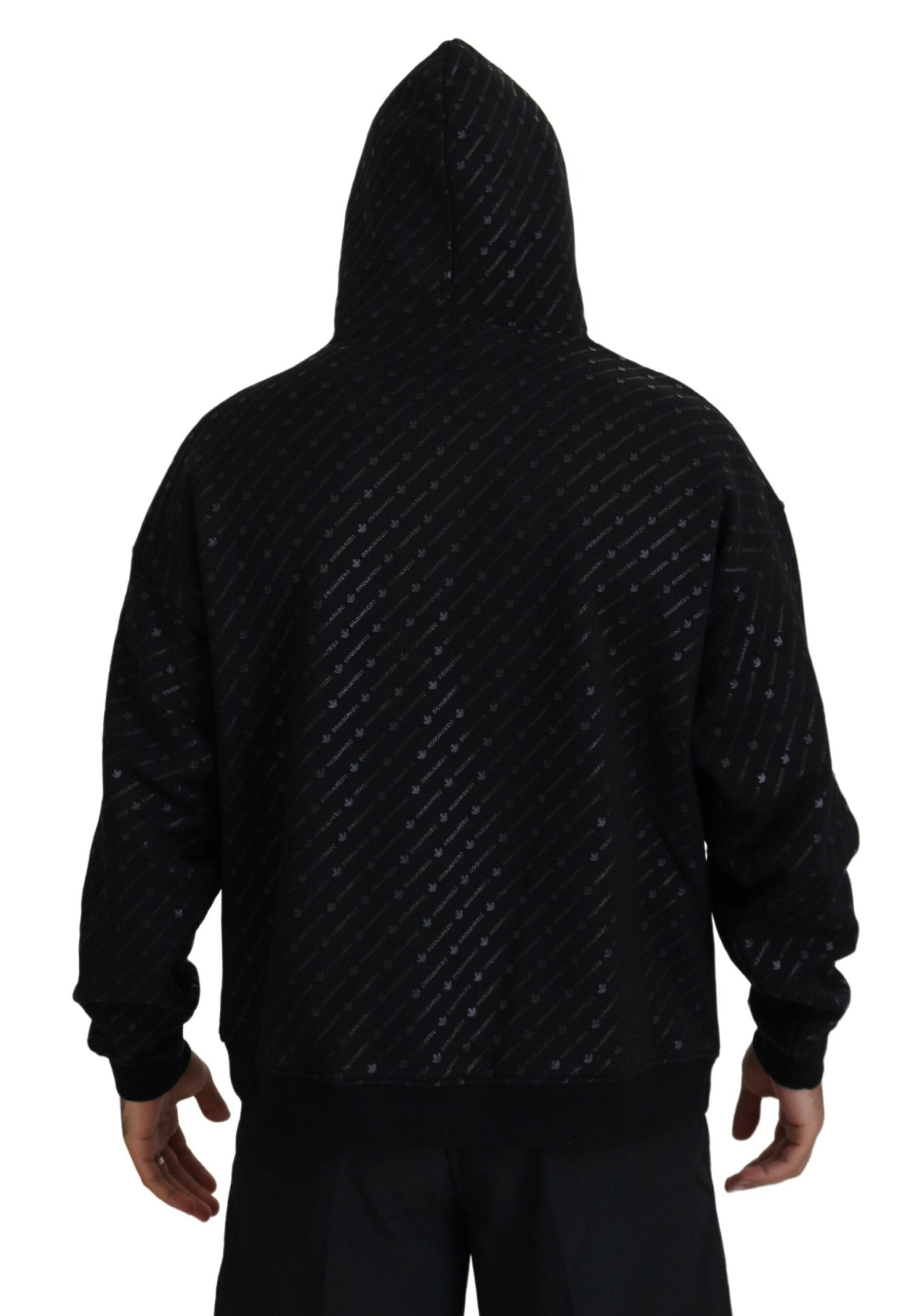 Black Cotton Hooded Printed Men Pullover Sweater