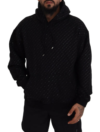  - Black Cotton Hooded Printed Men Pullover Sweater