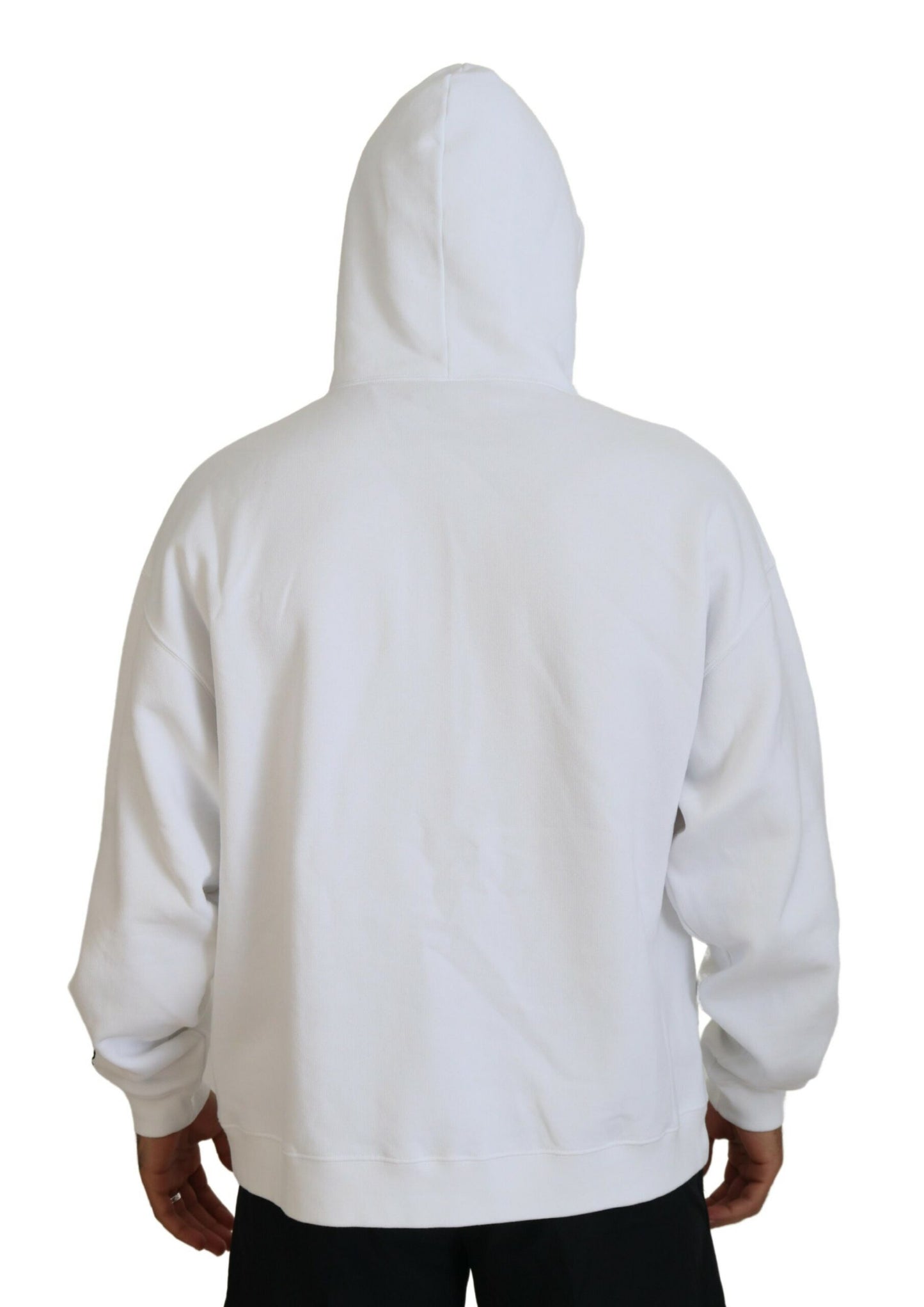  - White Cotton Hooded Printed Men Pullover Sweater