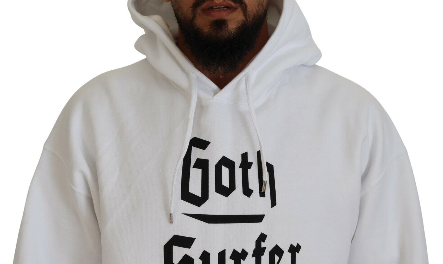  - White Cotton Hooded Printed Men Pullover Sweater