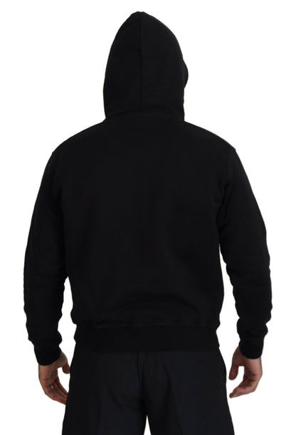  - Black Cotton Hooded Printed Men Pullover Sweater