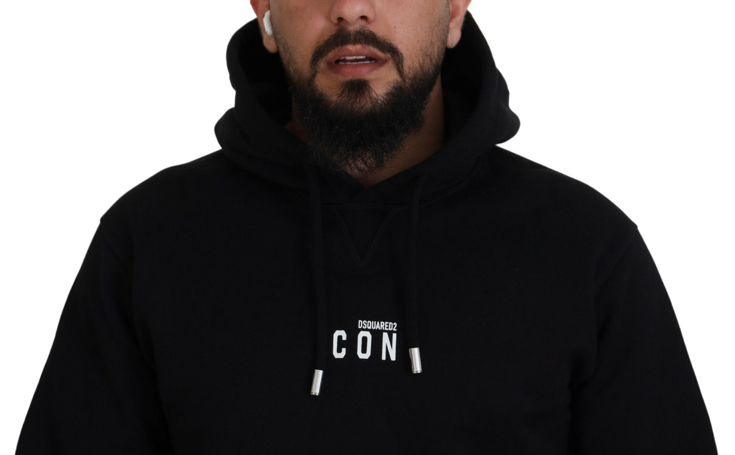  - Black Cotton Hooded Printed Men Pullover Sweater