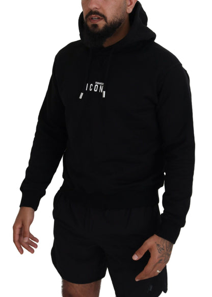  - Black Cotton Hooded Printed Men Pullover Sweater