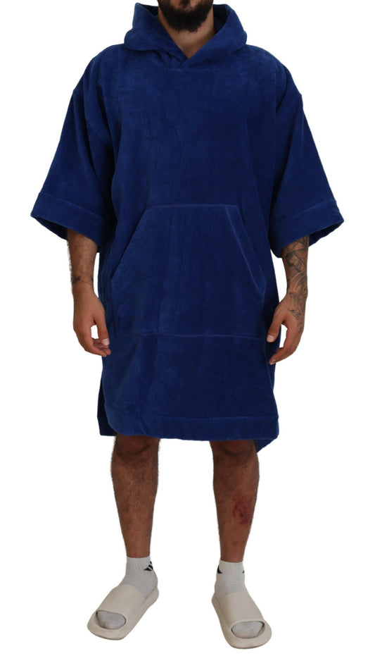  - Blue Poncho Men Hooded Beachwear Changing Robe