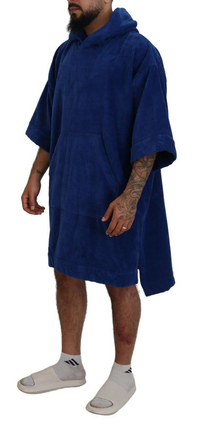  - Blue Poncho Men Hooded Beachwear Changing Robe