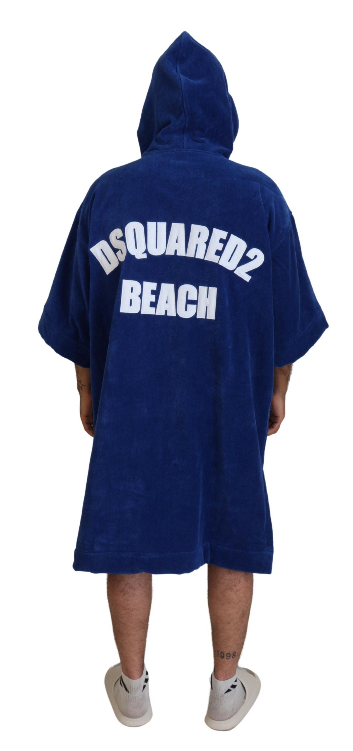  - Blue Poncho Men Hooded Beachwear Changing Robe