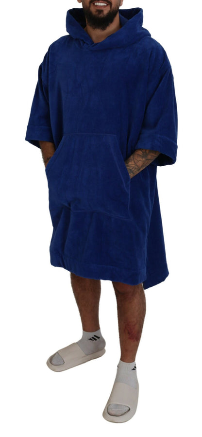  - Blue Poncho Men Hooded Beachwear Changing Robe