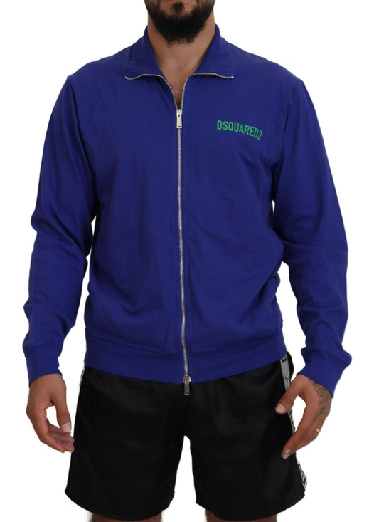  - Blue Cotton Printed Collared Men Full Zip Sweater