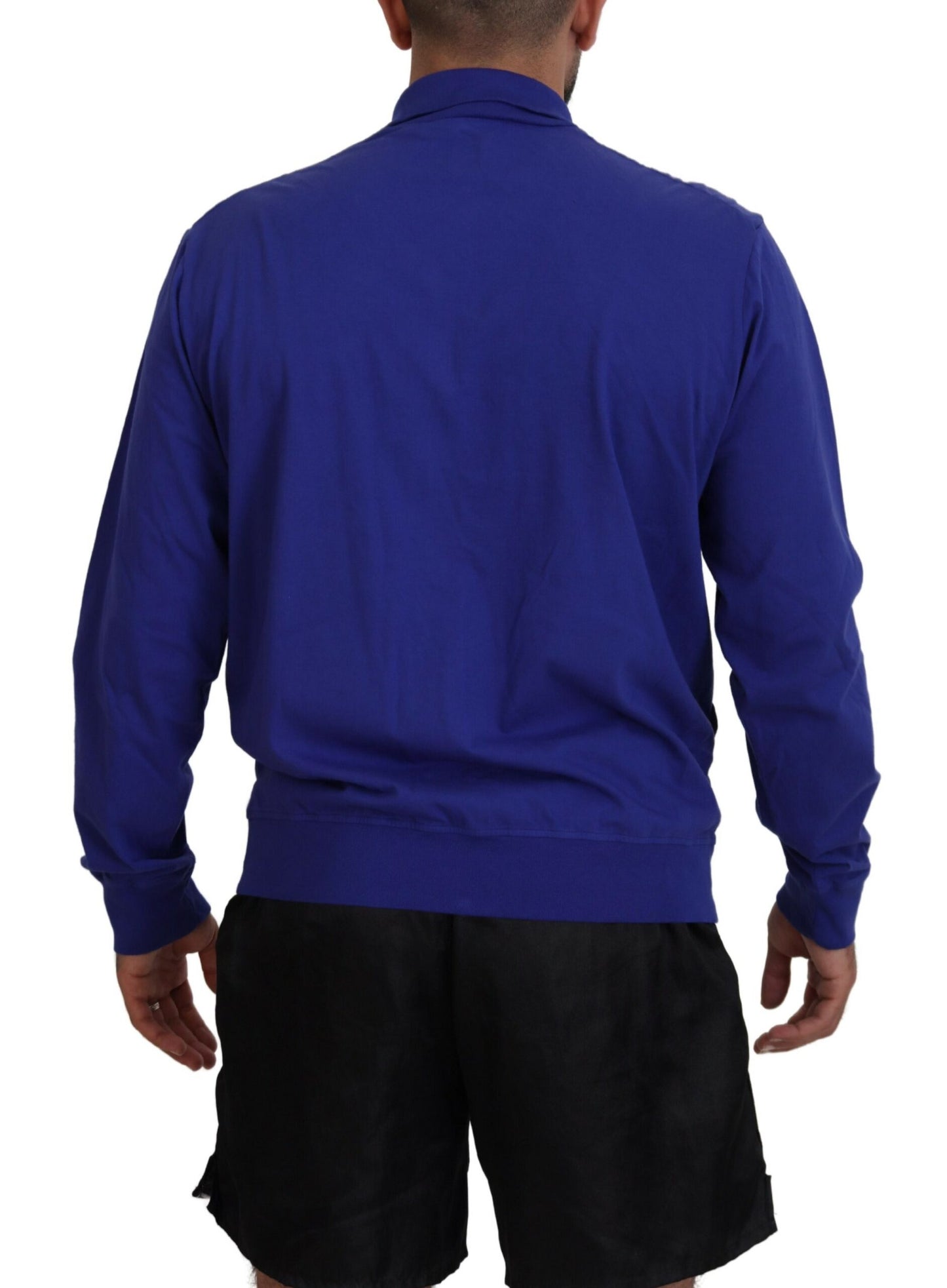  - Blue Cotton Printed Collared Men Full Zip Sweater