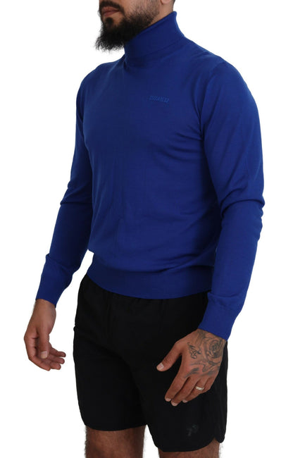  - Blue Logo Print Long Sleeves Turtle Neck Sweater